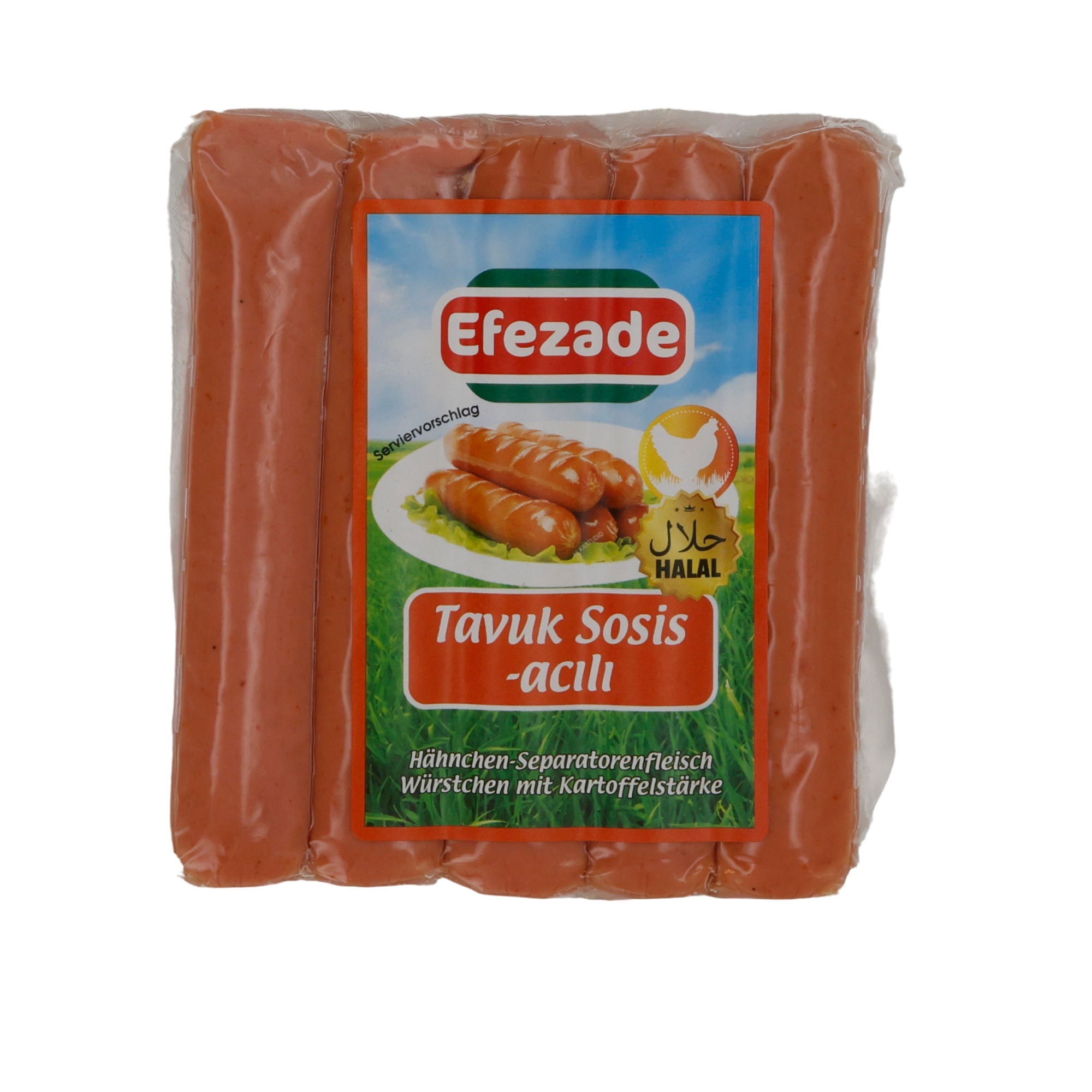 Hähnchenwürstchen Efezade Tavuk Sosis Acılı | Halal-zertifiziert, würzig | 150 g EFEZADE